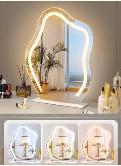 XiuWoo 43*55cm Vanity Mirror with Lights Irregular Cute Cloud Lighted Makeup Mirror with Dimmable 3 Light Modes Esthetics Hollywood Mirror for Tabletop Bedroom Beauty Salon,White  - Image 1