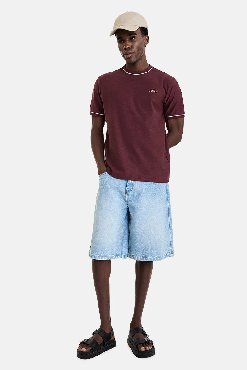 SNITCH Wine Textured Short Sleeve Regular Fit Casual T-Shirt