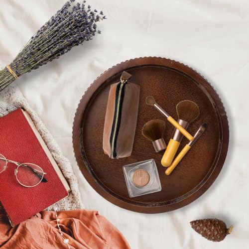 Hrastany Wood Decorative Serving Tray with Bead, Round Vintage Wooden Ottoman Tray for Home Centerpiece, Counter Organizer, 13” Circle Tray for Kitchen, Living Room (Dark Brown) - Image 5