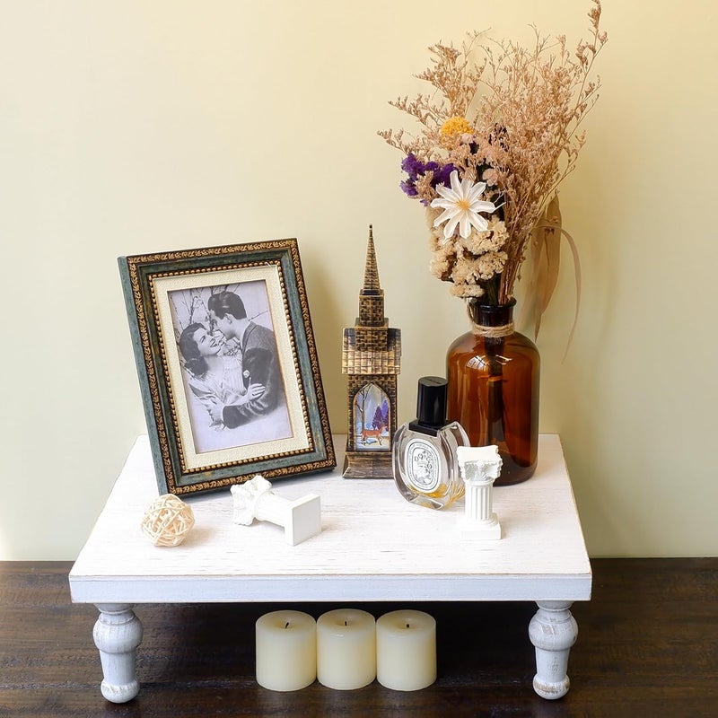 TOOLTENG 15.7" x 11.8" Wooden Riser Decorative Tray, Farmhouse Wood Pedestal Stand, Rustic Whitewashed Tray Riser Display Stand, Coffee Bar, Dining Room, Centerpiece, Kitchen, Bathroom Table Decor - Image 5