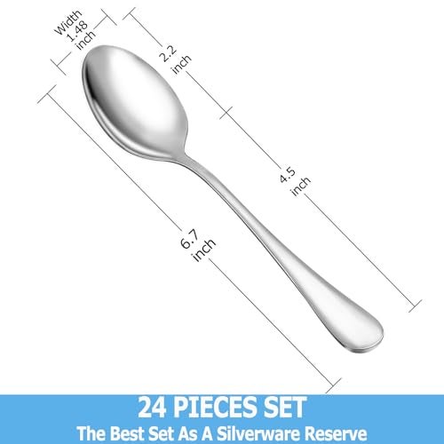 MUTNITT 24 Pcs Teaspoons Set, Food Grade Stainless Steel Tea Spoons, Durable Small Spoons, Metal Dessert Spoon, Spoon Silverware for Home, Kitchen or Restaurant, Mirror Polished & Dishwasher Safe, 6.7-Inch - Image 2