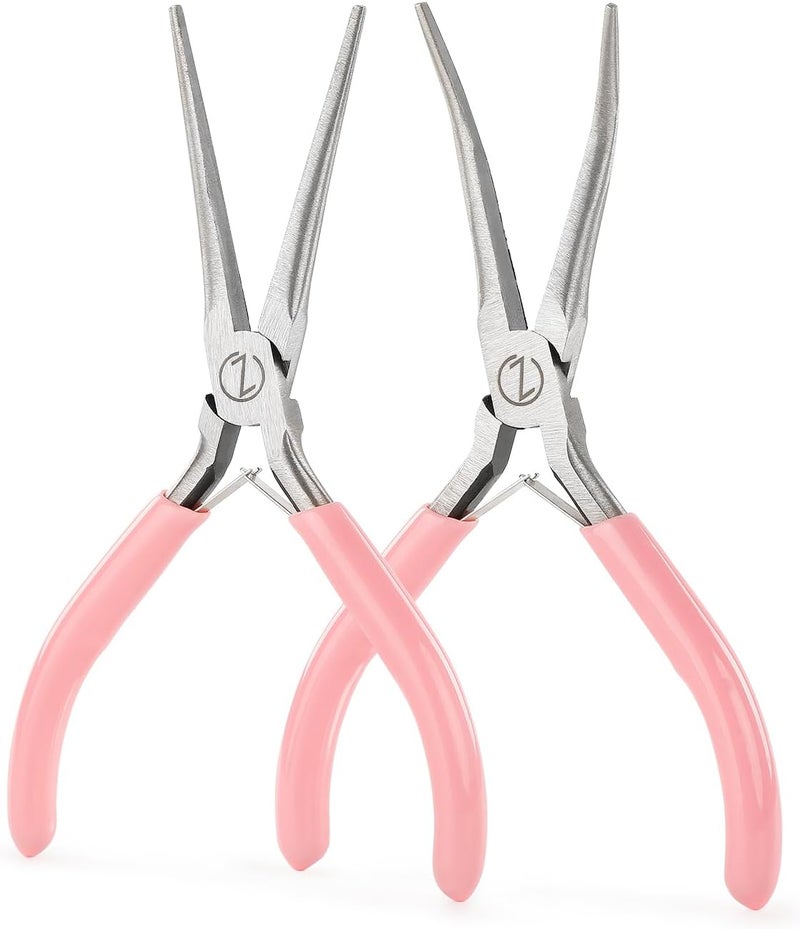 VISEMAN 6" Mini Needle Nose Pliers with Comfort Grip Handles, 2PCS Long Nose Pliers Set for Handmade Craft, Pink - Image 1