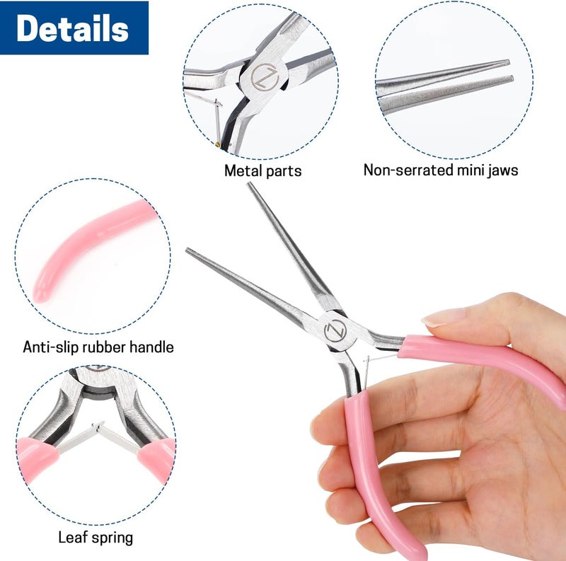 VISEMAN 6" Mini Needle Nose Pliers with Comfort Grip Handles, 2PCS Long Nose Pliers Set for Handmade Craft, Pink - Image 4