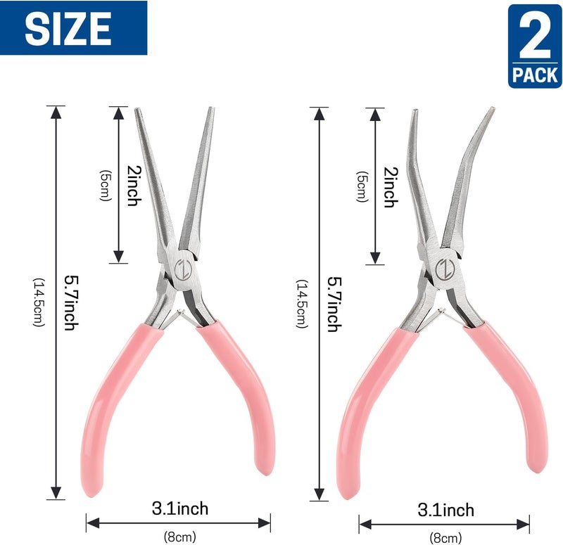 VISEMAN 6" Mini Needle Nose Pliers with Comfort Grip Handles, 2PCS Long Nose Pliers Set for Handmade Craft, Pink - Image 2