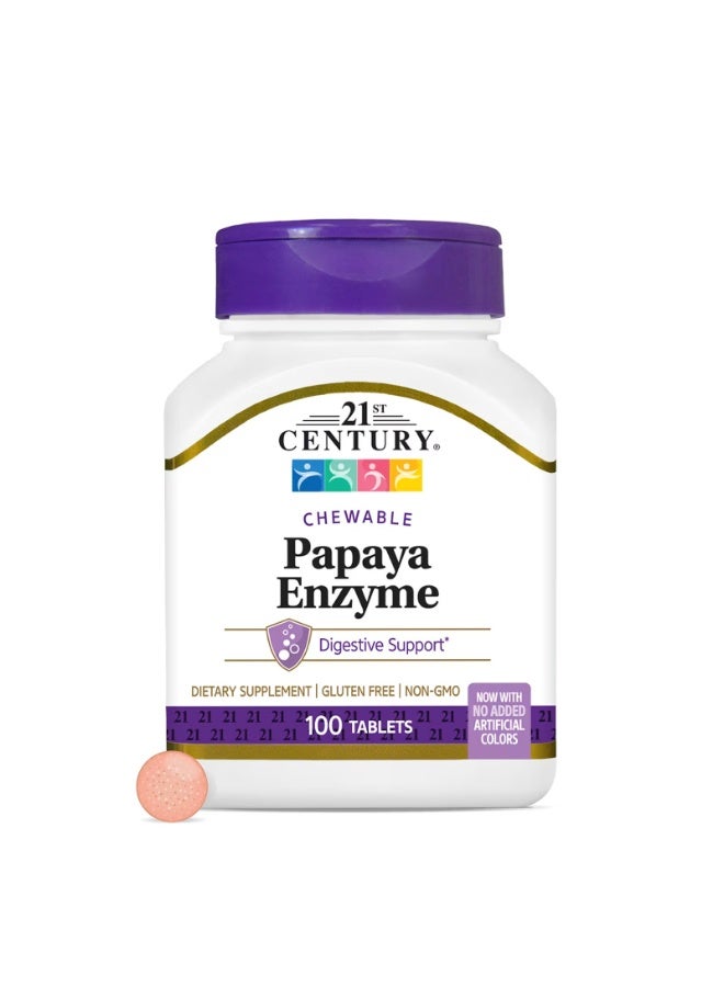 21st Century Papaya Enzyme Chewable Tablets, Digestive Support, 100 Count - Image 1