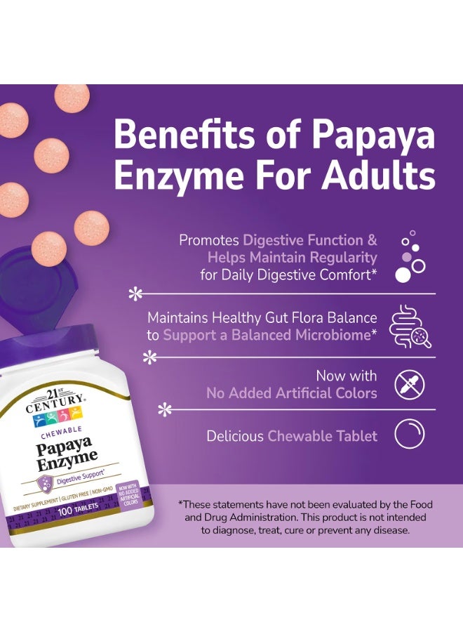 21st Century Papaya Enzyme Chewable Tablets, Digestive Support, 100 Count - Image 2