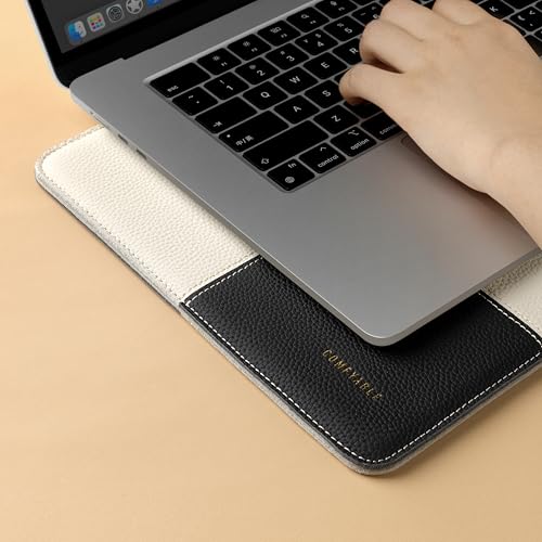 Comfyable حافظة لابتوب مريحة 13 بوصة متوافقة بدقة مع ماك بوك إير M4 M3 2025 وماك بوك برو M2 M1 2022، غلاف واقي من الجلد الطبيعي، أسود وكريم - Image 5