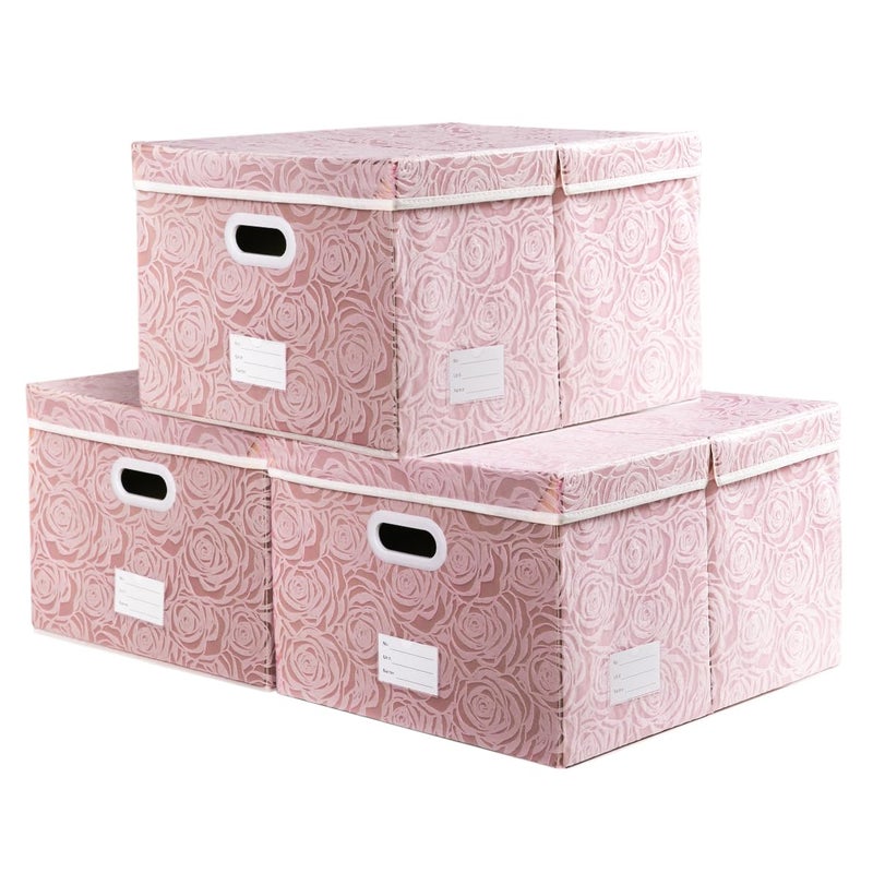 PRANDOM Jumbo Collapsible Storage Boxes with Lids Fabric Decorative Storage Bins Cubes Organizer Baskets with Cover Handles Divider for Bedroom Closet Living Room 23.2x15.7x11.6 Inch 3 Pack - Image 1