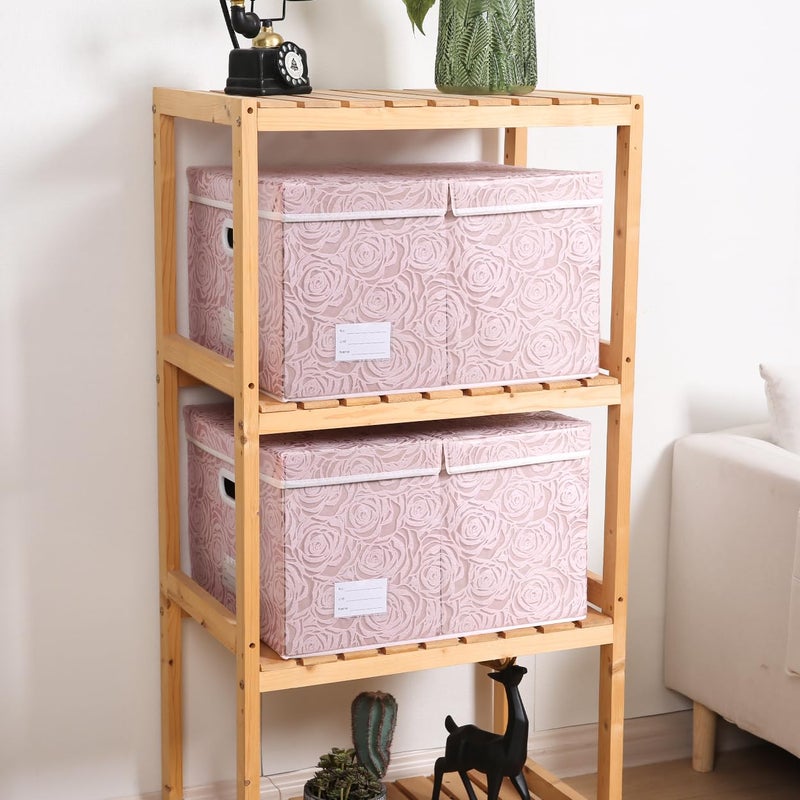 PRANDOM Jumbo Collapsible Storage Boxes with Lids Fabric Decorative Storage Bins Cubes Organizer Baskets with Cover Handles Divider for Bedroom Closet Living Room 23.2x15.7x11.6 Inch 3 Pack - Image 2