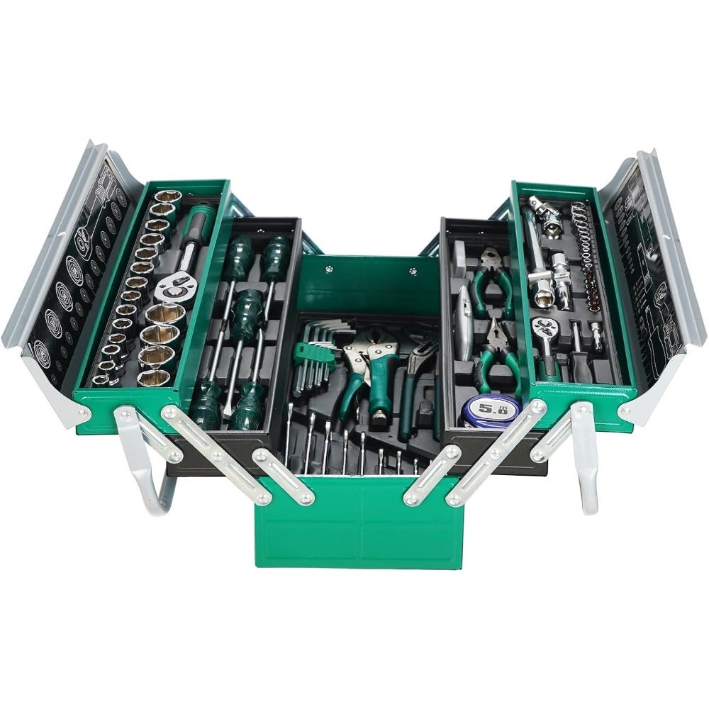 85 Piece Home Repair Tool Kit, General Auto Repair Handtool Set, Toolbox Storage Case with Drawer, Multi-Purpose- Perfect for Home DIY, Handyman-Green
