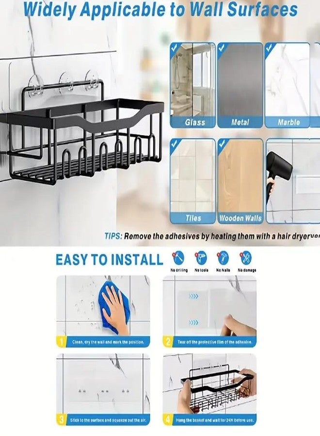 KYMIO Self Adhesive Bathroom Shelf/Bathroom Organiser Without Drill/Stainless Steel Bathroom Shelf Rack with Aluminium Railing/Kitchen Stand (Pack of 2) - Image 5
