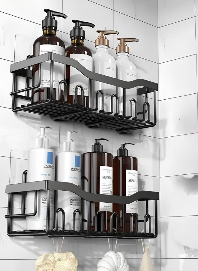 KYMIO Self Adhesive Bathroom Shelf/Bathroom Organiser Without Drill/Stainless Steel Bathroom Shelf Rack with Aluminium Railing/Kitchen Stand (Pack of 2) - Image 1