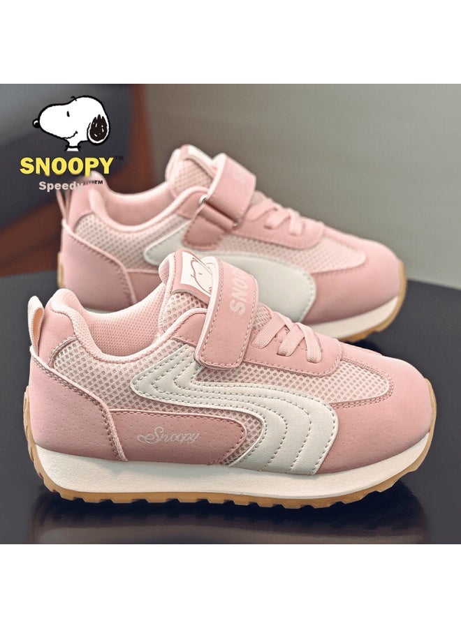 Snoopy Girls' Soft Sole Velcro Casual Shoes Boys' Lightweight Sports Shoes Children's Casual Trainer 0052 Pink Size 33