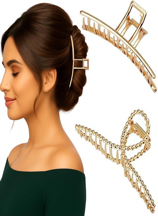 kapimo 2 Pcs Big Hair Claw Clips for Women Girls Gold Matte Metal Clutcher Hairclips Strong Grip for Thick Long Hair Secure Hold (Gold Matte) - Image 1