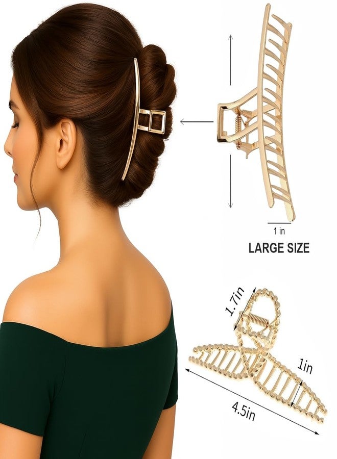 kapimo 2 Pcs Big Hair Claw Clips for Women Girls Gold Matte Metal Clutcher Hairclips Strong Grip for Thick Long Hair Secure Hold (Gold Matte) - Image 2