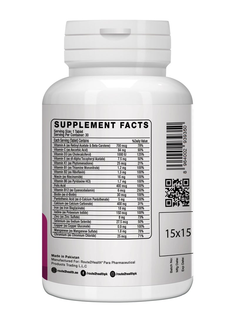 Route2Health Route 2 Health Multivitamins & Mineral Supplement for Women – 30 Tablets, Complete Daily Nutrition, Immune Support, Energy Boost, Skin & Hair Health, Gluten-Free, Non-GMO, Premium Quality - Image 3