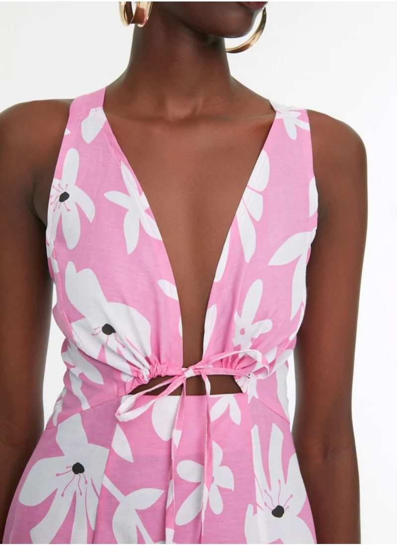 trendyol Tie Detail Floral Print Dress
