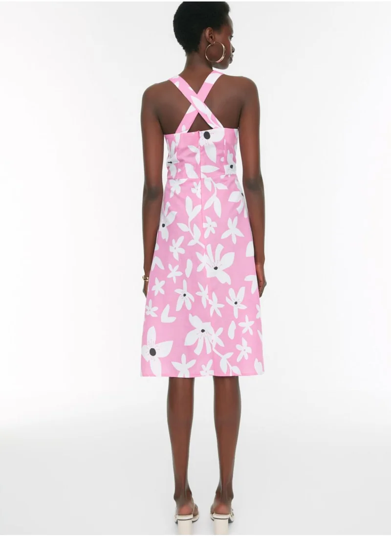 trendyol Tie Detail Floral Print Dress