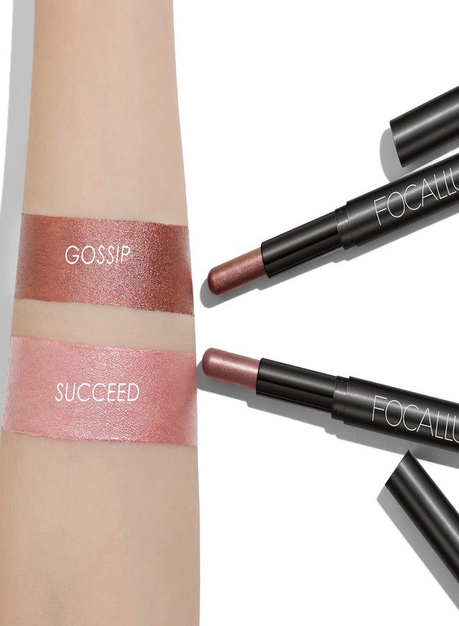 FOCALLURE 2 Pcs Cream Eyeshadow Stick,Brightener Eyeshadow Pencil Crayon,Highlighter Eye Shadow Stick Sets with Crease-proof Formula,Long Lasting Waterproof Eye Shadow Make Up,Silky Peach - Image 5
