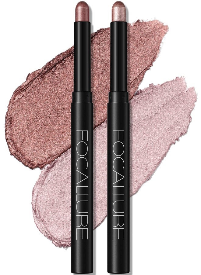 FOCALLURE 2 Pcs Cream Eyeshadow Stick,Brightener Eyeshadow Pencil Crayon,Highlighter Eye Shadow Stick Sets with Crease-proof Formula,Long Lasting Waterproof Eye Shadow Make Up,Silky Peach - Image 1