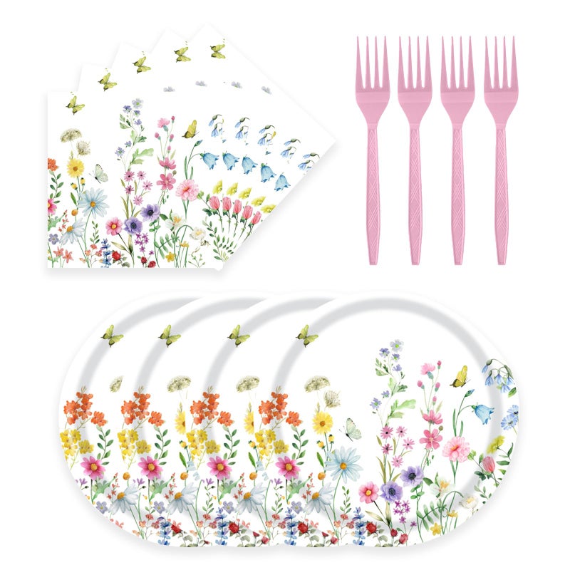 KFJBPB 72 Pcs Wildflower Paper Plates and Napkins Party Supplies, Floral Party Plates and Napkins Tableware Set for Spring Summer Picnic Wedding Birthday Baby Shower Tea Party Decorations Serves 24 - Image 1