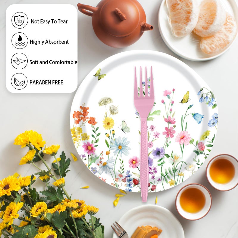 KFJBPB 72 Pcs Wildflower Paper Plates and Napkins Party Supplies, Floral Party Plates and Napkins Tableware Set for Spring Summer Picnic Wedding Birthday Baby Shower Tea Party Decorations Serves 24 - Image 4