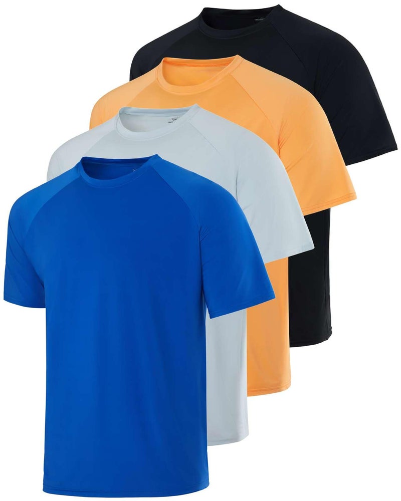 Real Essentials 4 Pack Mens Short Sleeve Rash Guard Shirt Quick Dry UPF 50 Sun Protection Swim Available in Big Tall