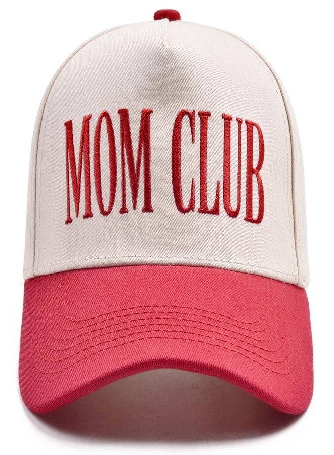Erying Vintage Trucker Hats for Women Two Tone Trendy Embroidered Baseball Cap Funny Gifts Mom Club Red - Image 1