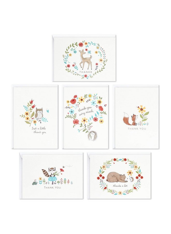 هولمارك مجموعة بطاقات الشكر لحفلات استقبال المولود من هولمارك، حيوانات الغابة (48 بطاقة مع مظاريف للمولود الذكر أو الأنثى) الغزلان والبومة والدب والثعلب - Image 1