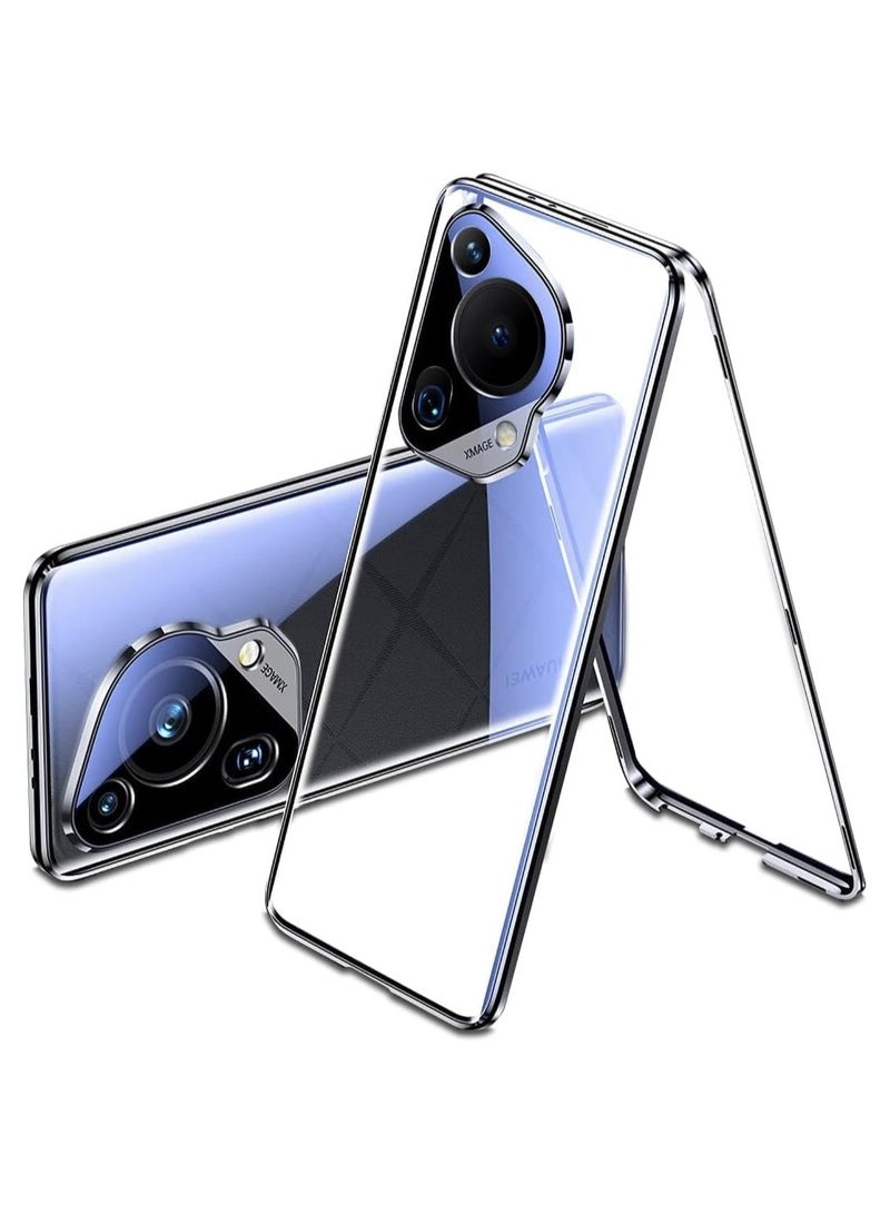 general Case Compatible with Huawei Pura 70 Ultra, Magnetic Body Metal Frame Double Sided Clear Tempered Glass Cover