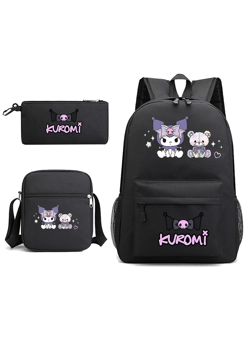 general 2024-2025 Backpack Pencil Case Lunch Bag Three-Piece Set Sanrio Kuromi Men's and Women's Casual Backpacks, Outdoor Travel Backpacks , Gifts for Kuromi Fans - Image 1