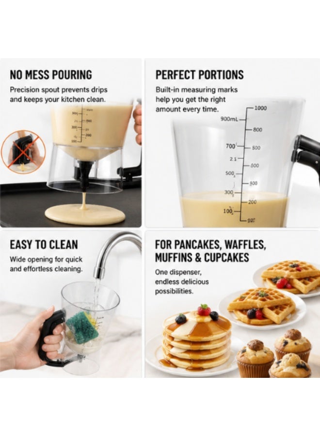 AMM Pancake Batter Dispenser with Measuring Marks – Easy Pour Baking Funnel for Pancakes, Waffles, Muffins & Cupcakes – No Mess Batter Separator for Kitchen Baking, Crepe & Griddle Accessories - Image 1