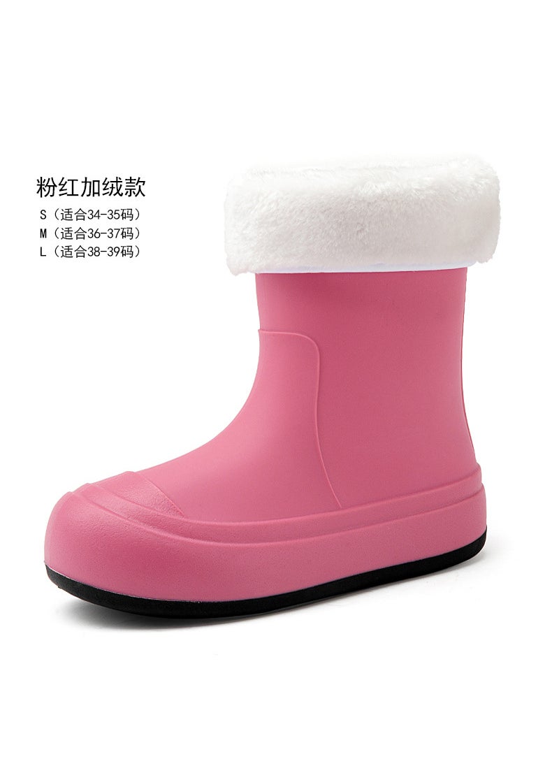 Generic Fashionable Waterproof Anti-Slip Womens Rain Boots Pink [Cotton added]] 