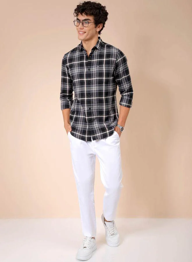 شركة المرآب الهندية Men Slim Fit Checkered Full Sleeves Cutaway Collar Casual Shirt