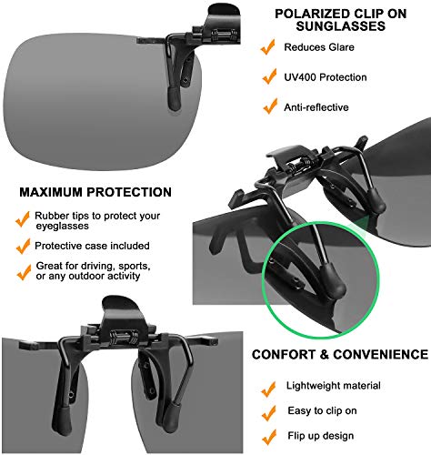 Success Eyewear نظارات شمسية قابلة للتثبيت مع عدسات قطبية قابلة للرفع، تتثبت على النظارات الطبية، تشمل علبة، مجموعة من 2 - Image 4