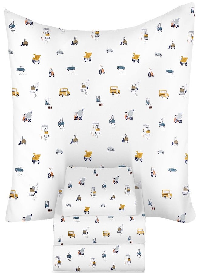 Ivellow Twin Sheets Set Kids 100% Natural Cotton Sheets Soft Breathable Durable Lightweight Crispy Percale Bed Sheets 16" Deep Pocket Excavator Car Patterned Kids Twin Bedding Dorm Essentials - Image 1