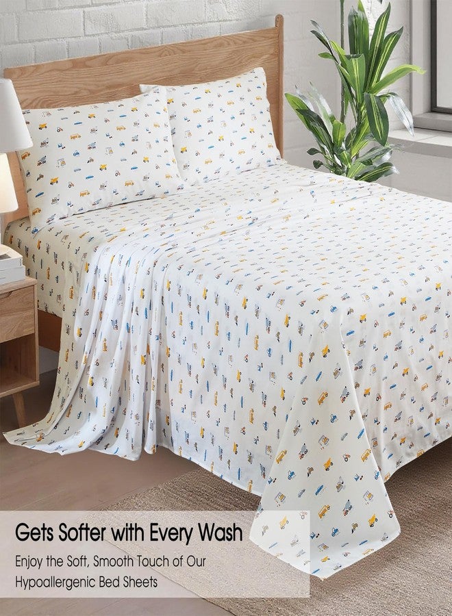 Ivellow Twin Sheets Set Kids 100% Natural Cotton Sheets Soft Breathable Durable Lightweight Crispy Percale Bed Sheets 16" Deep Pocket Excavator Car Patterned Kids Twin Bedding Dorm Essentials - Image 5