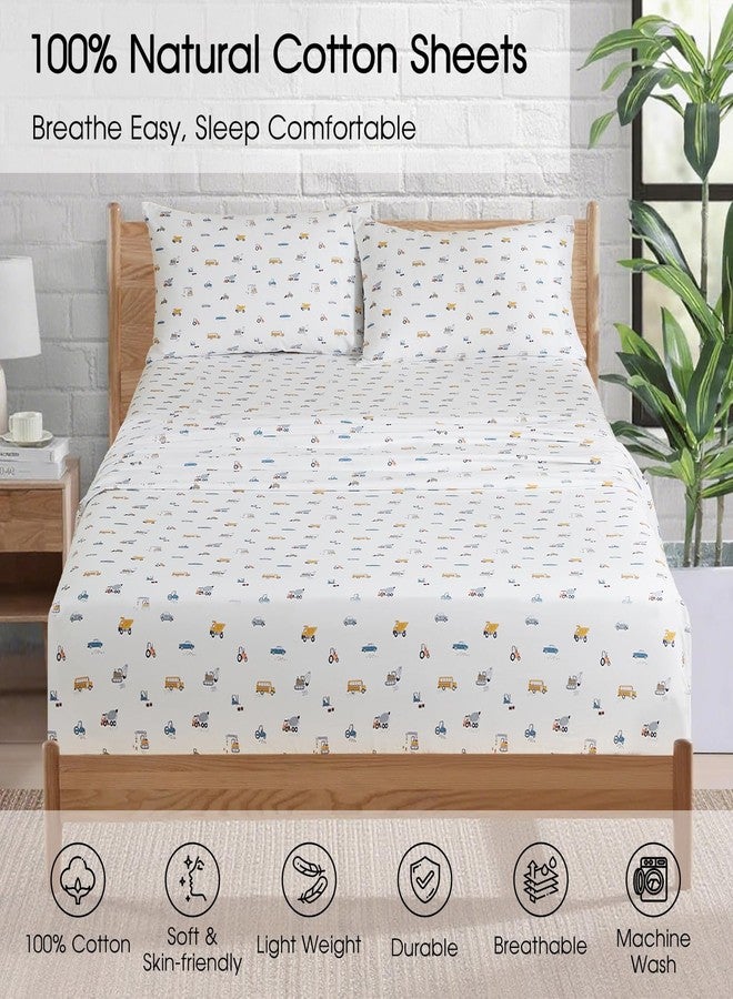 Ivellow Twin Sheets Set Kids 100% Natural Cotton Sheets Soft Breathable Durable Lightweight Crispy Percale Bed Sheets 16" Deep Pocket Excavator Car Patterned Kids Twin Bedding Dorm Essentials - Image 2
