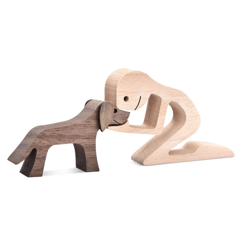 ISHINE Handmade Wooden Dog Gift Carved Dog Statue Perfect for Home Office or Living Room Decor