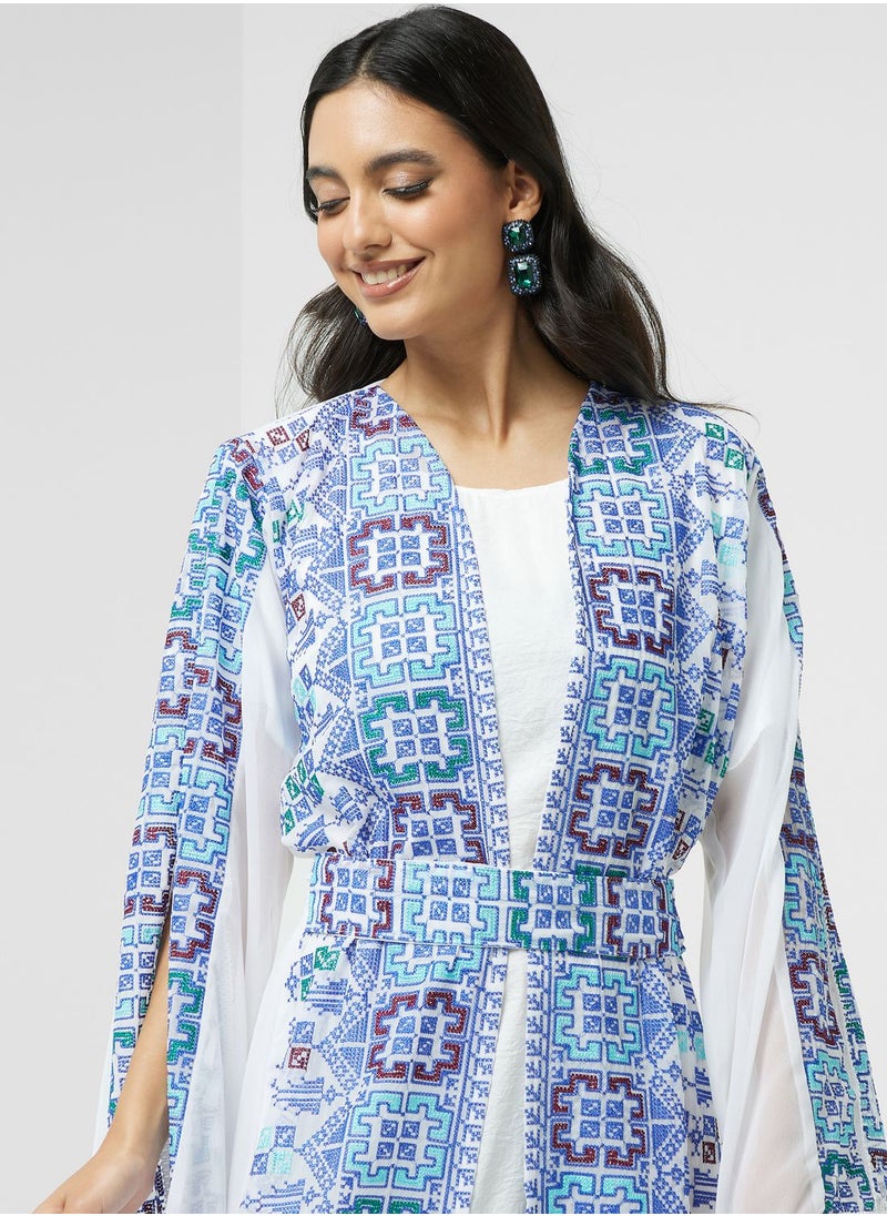 hayas closet - Embroidered Belted Abaya - Image 1