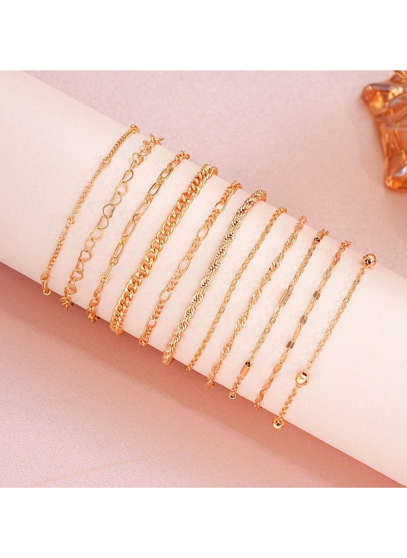 Huitich - 11-Piece Gold-Tone Chain Bracelet Set  Elegant & Adjustable - Image 1