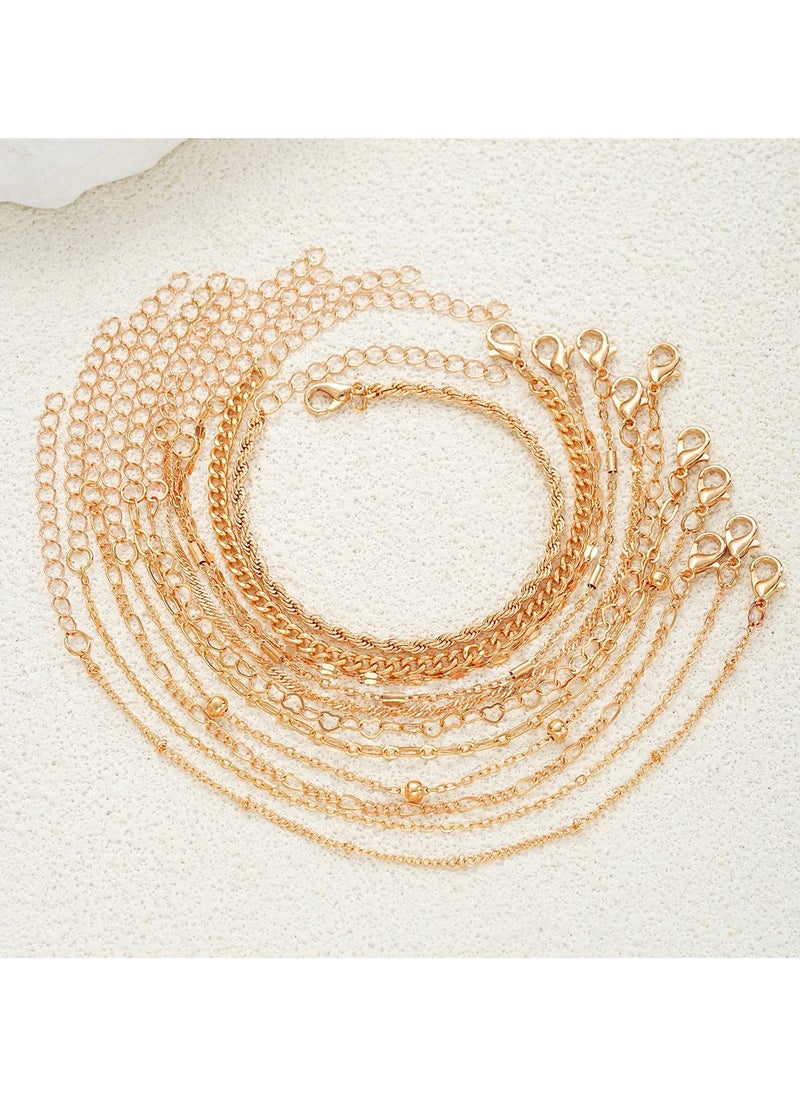 Huitich - 11-Piece Gold-Tone Chain Bracelet Set  Elegant & Adjustable - Image 1