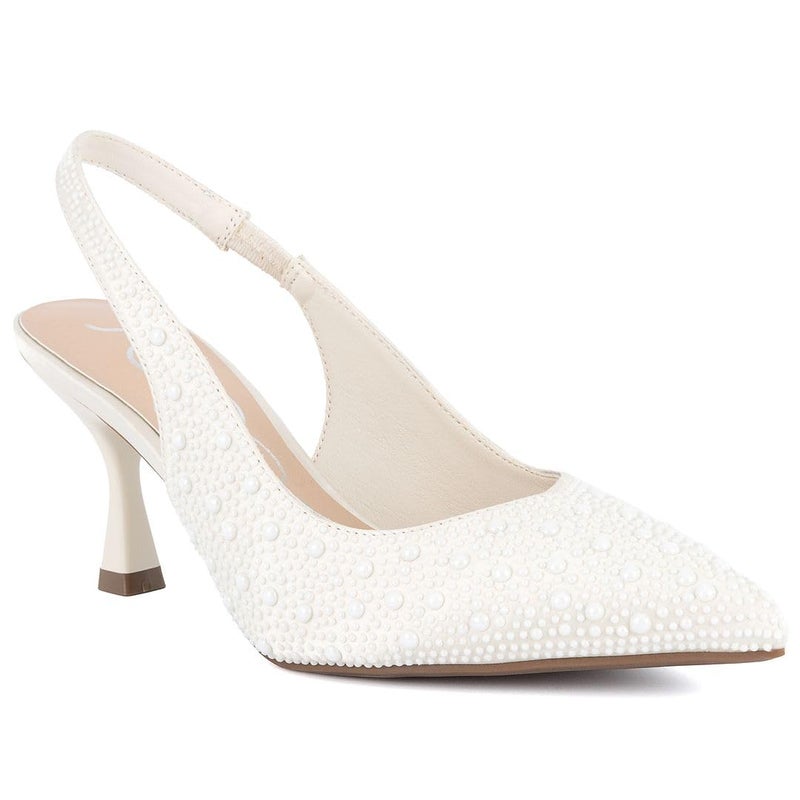 Sugar Womenâ€™s Rhinestone Slingback Heels â€“ Sparkly Pointed Toe Stiletto Pumps for Wedding, Party, Evening & Formal Dress Shoes-Dazzy, Ivory-Size 7.5 - Image 1
