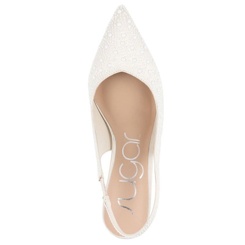 Sugar Womenâ€™s Rhinestone Slingback Heels â€“ Sparkly Pointed Toe Stiletto Pumps for Wedding, Party, Evening & Formal Dress Shoes-Dazzy, Ivory-Size 7.5 - Image 3