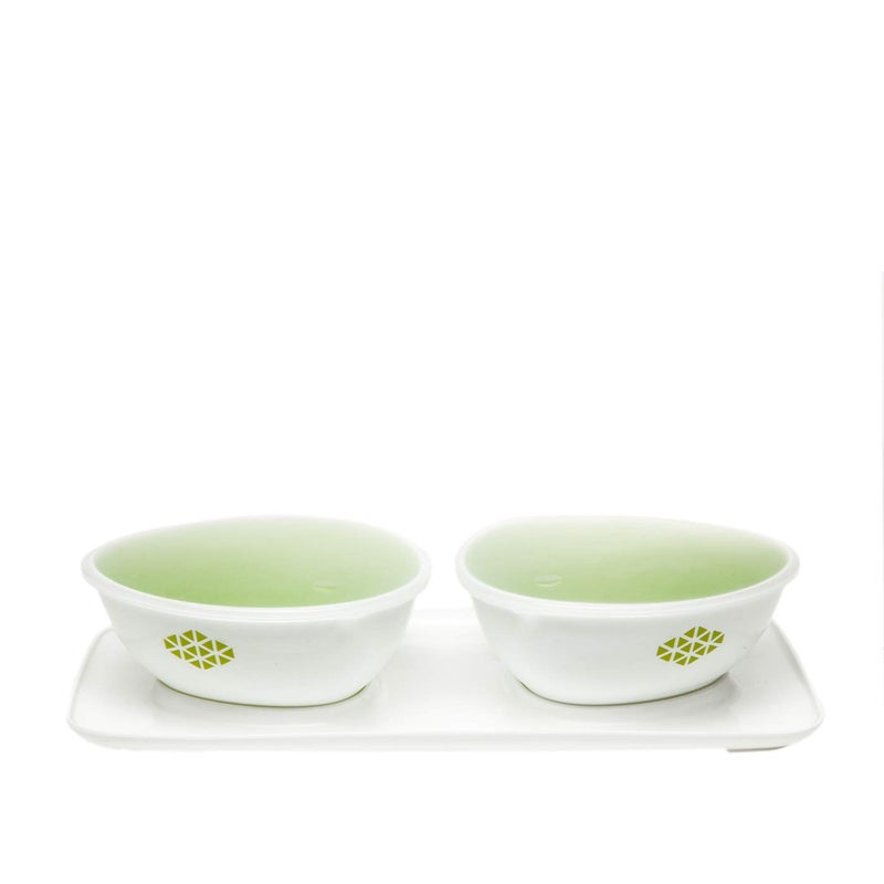 Gluman Peppy Multipurpose Airtight 2 Bowl Set with Tray and Lids - Food Grade Dry Fruits, Pickle, Dessert, Snacks Container Storage (Green) - Image 1