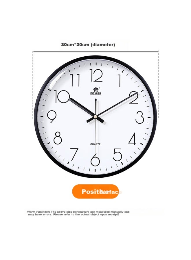 Power Overlord Wall Clock Living Room Classic Simple Wall-Mounted Hole-Free Clock Quartz Clock 30Cm Black 239518B3 - Image 1