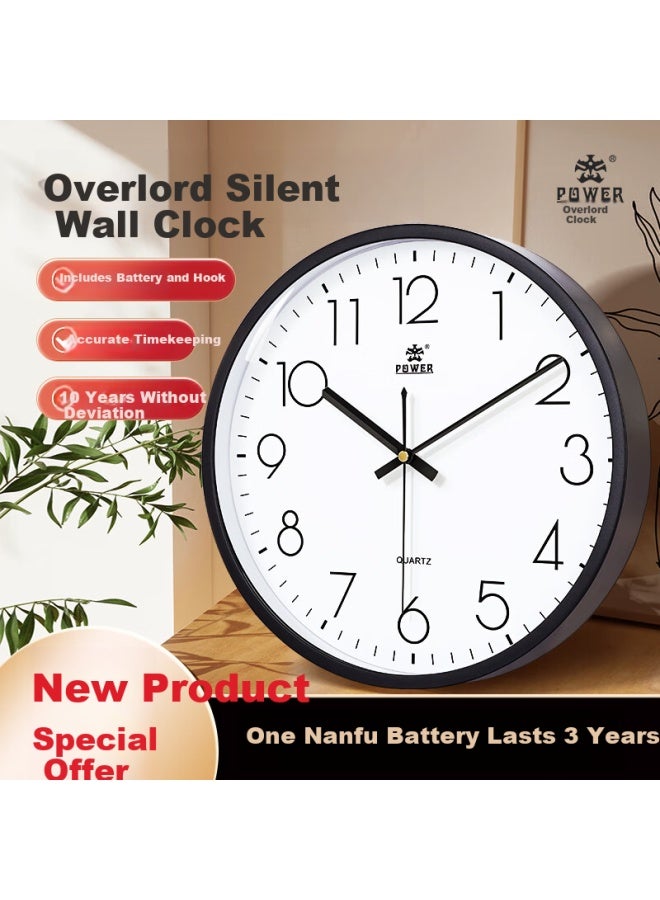 Power Overlord Wall Clock Living Room Classic Simple Wall-Mounted Hole-Free Clock Quartz Clock 30Cm Black 239518B3 - Image 2
