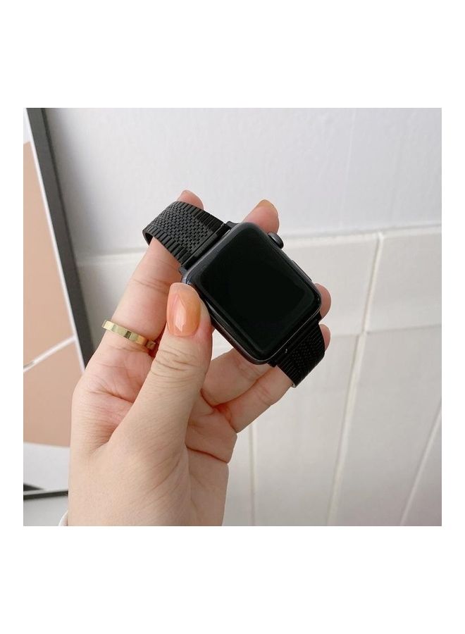 NIBEMINENT Small Waist Steel Replacement Strap Watchband For Apple Watch Series 7/6/SE/5/4/3/2/1 42/44/45mm Silver/Black - Image 3