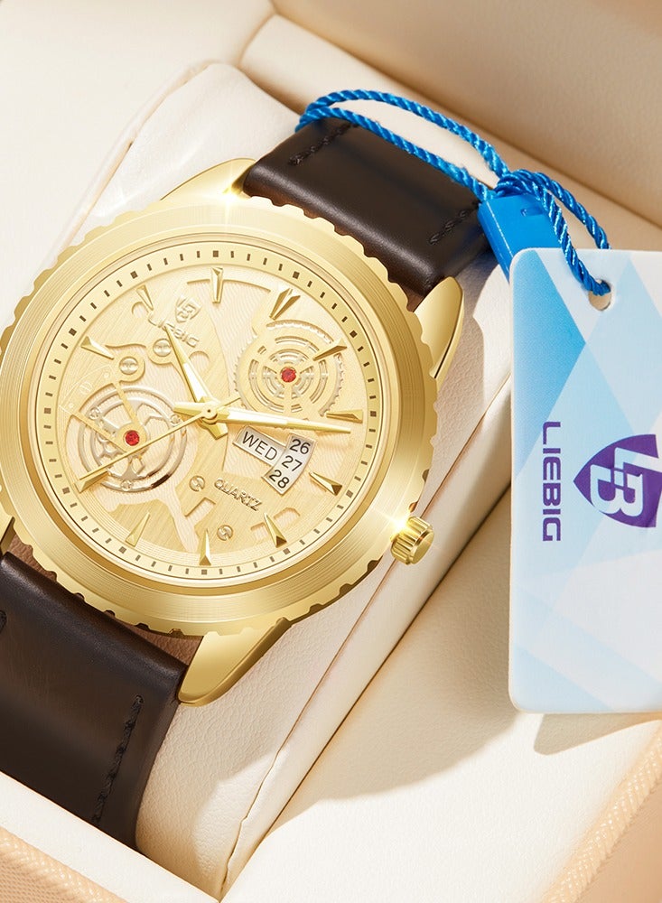 ليبيغ LIEBIG ساعة رجالية جديدة مقاومة للماء بتقويم أسبوعي بميناء كبير للرجال ساعة عمل رجالية - Image 2