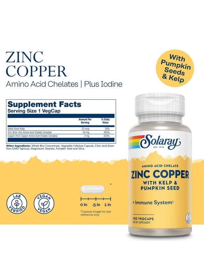 SOLARAY Amino Acid Chelate Zinc Copper Veg Capsules With Kelp & Pumpkin Seed For Healthy Immune System, Pack of 100's - Image 3